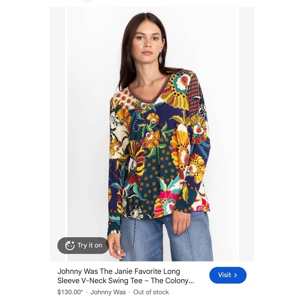 Johnny Was Los Angeles Floral Polka Dot Long Sleeve Top Multi-Color M boho chic